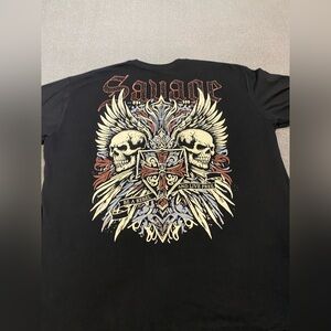 Launder Men’s Black Tee Affliction Style Skull Graphic